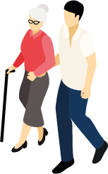 Hombre ayudando a anciana